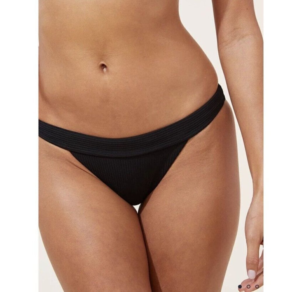 ANDIE The Banded Cheeky Ribbed Bikini Bottom Women's Black Medium NWTS G